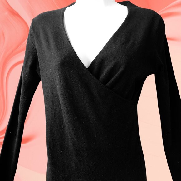 Patti Boutik Black Bodycon Dress Long Sleeve V-Neck Cross-Over Womens Large - Picture 14 of 14